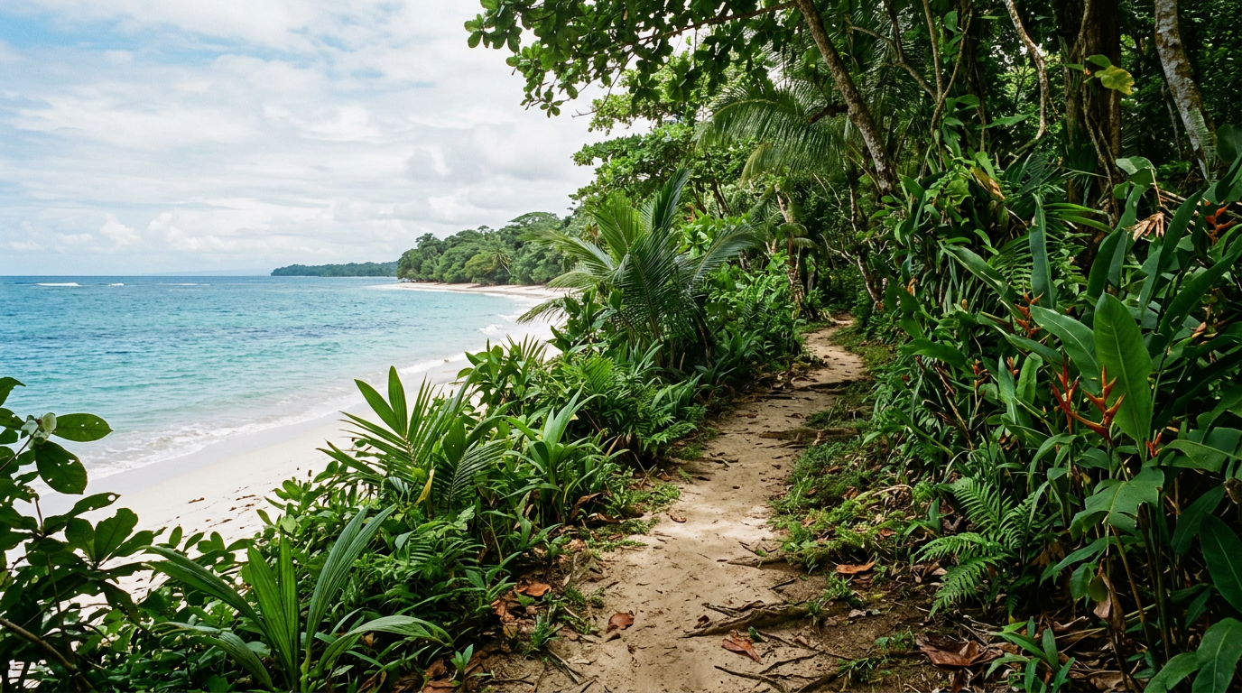 Sendero en Cahuita entre selva y mar Caribe