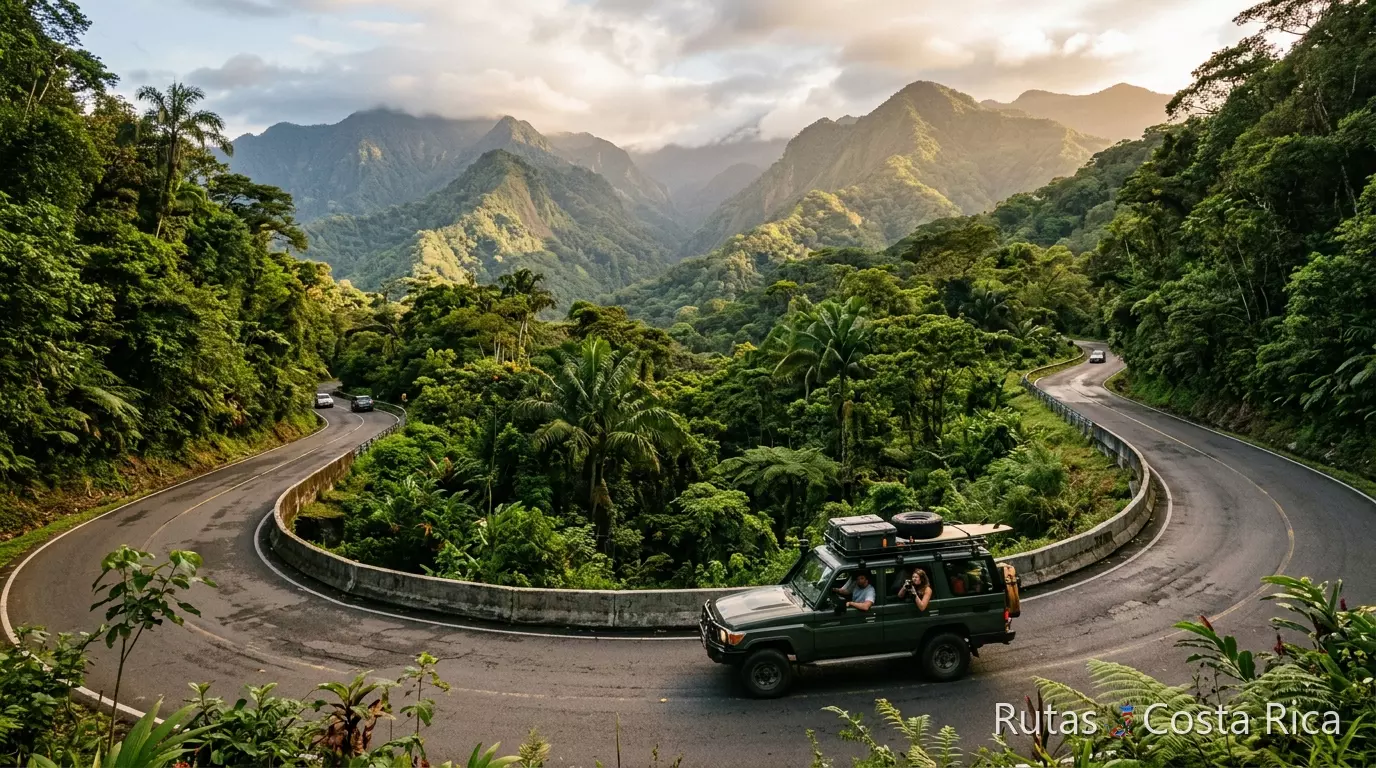 Carretera sinuosa entre selva y montaña en una ruta por Costa Rica