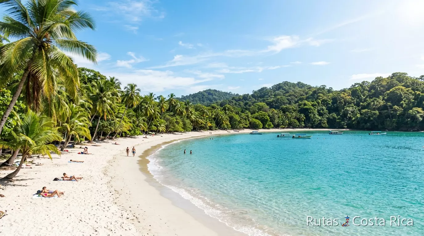 Playa de Manuel Antonio con mar tranquilo y palmeras