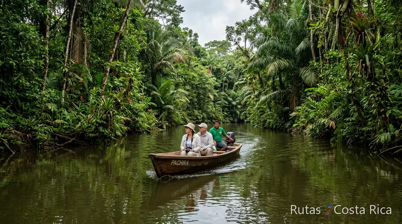 Lancha navegando por los canales de Tortuguero en Costa Rica