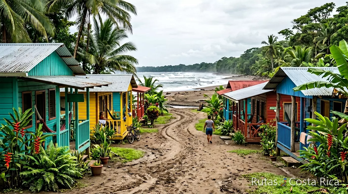 Pueblo y playa de Tortuguero en el Caribe Norte de Costa Rica