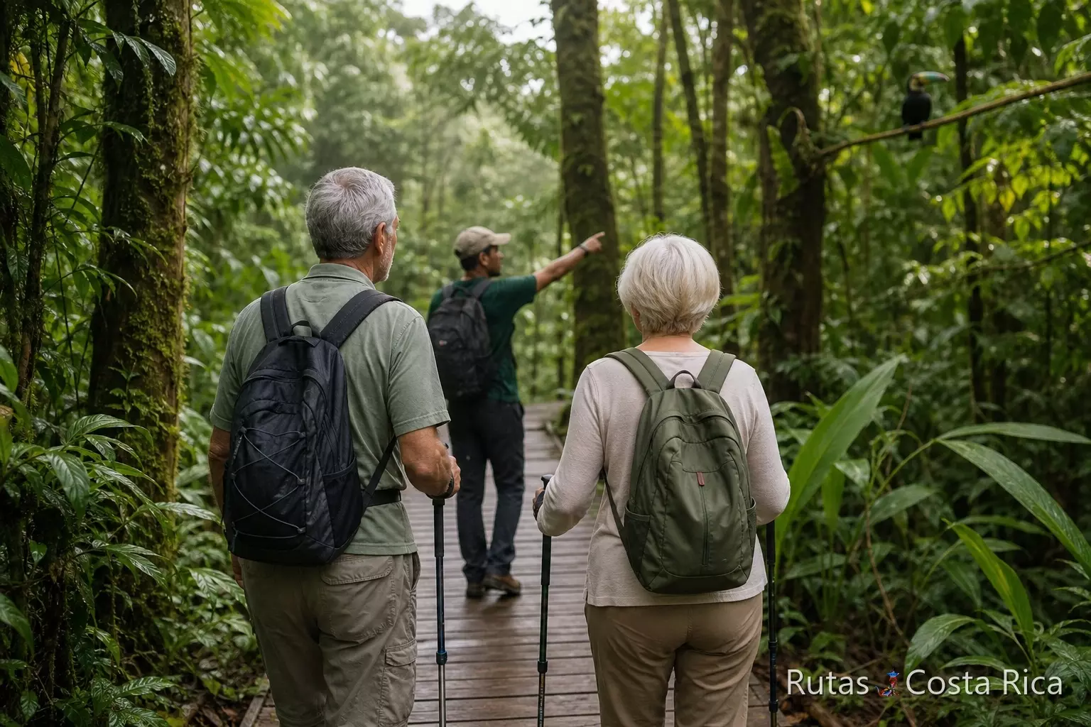 Viajar a Costa Rica para mayores de 65 años con guía en un sendero fácil por la selva Viajar a Costa Rica para mayores de 65 años con guía en un sendero fácil por la selva